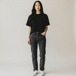 Femme Luxe Womens Size 8 Washed Black Pockets Denim Slit Ankle Jeans Pants